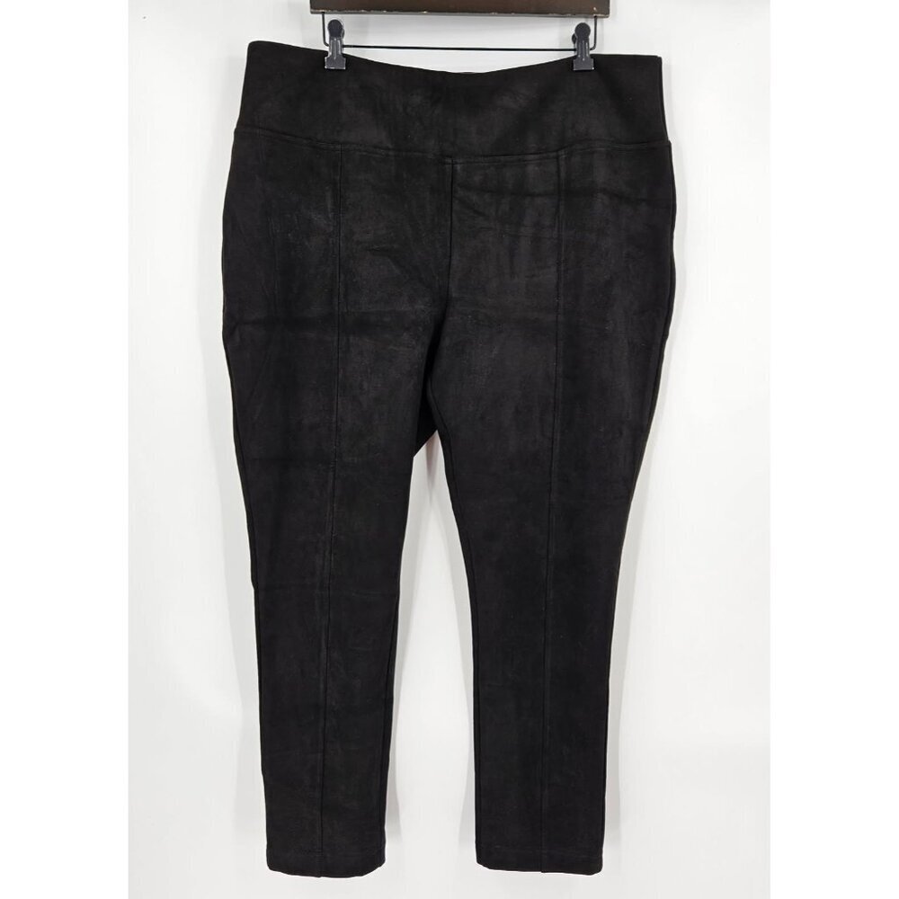 Andrew Marc Black Faux Suede Leggings Wide Waistband Center Seams Sz XXL
